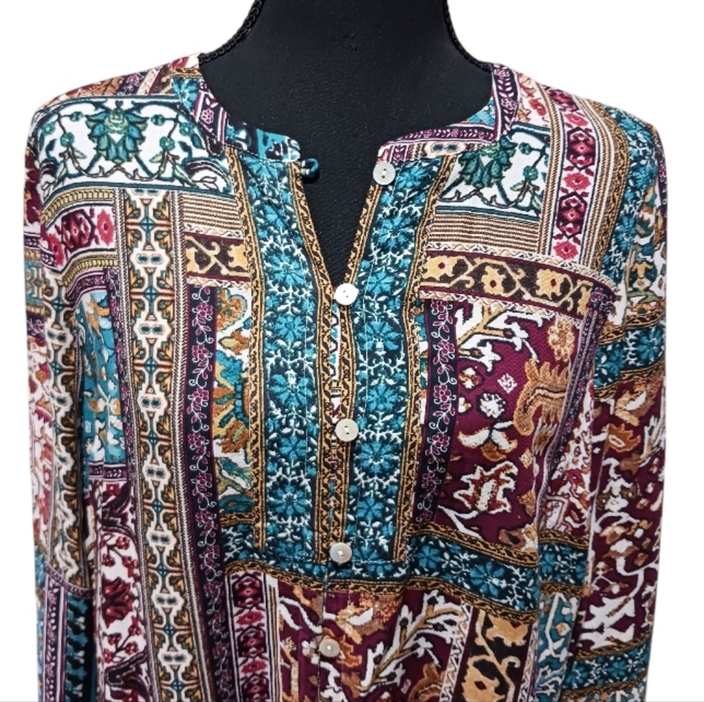 J. Jill Patchwork Print Tunic Blouse Lagenlook Cottage - Picture 6 of 14